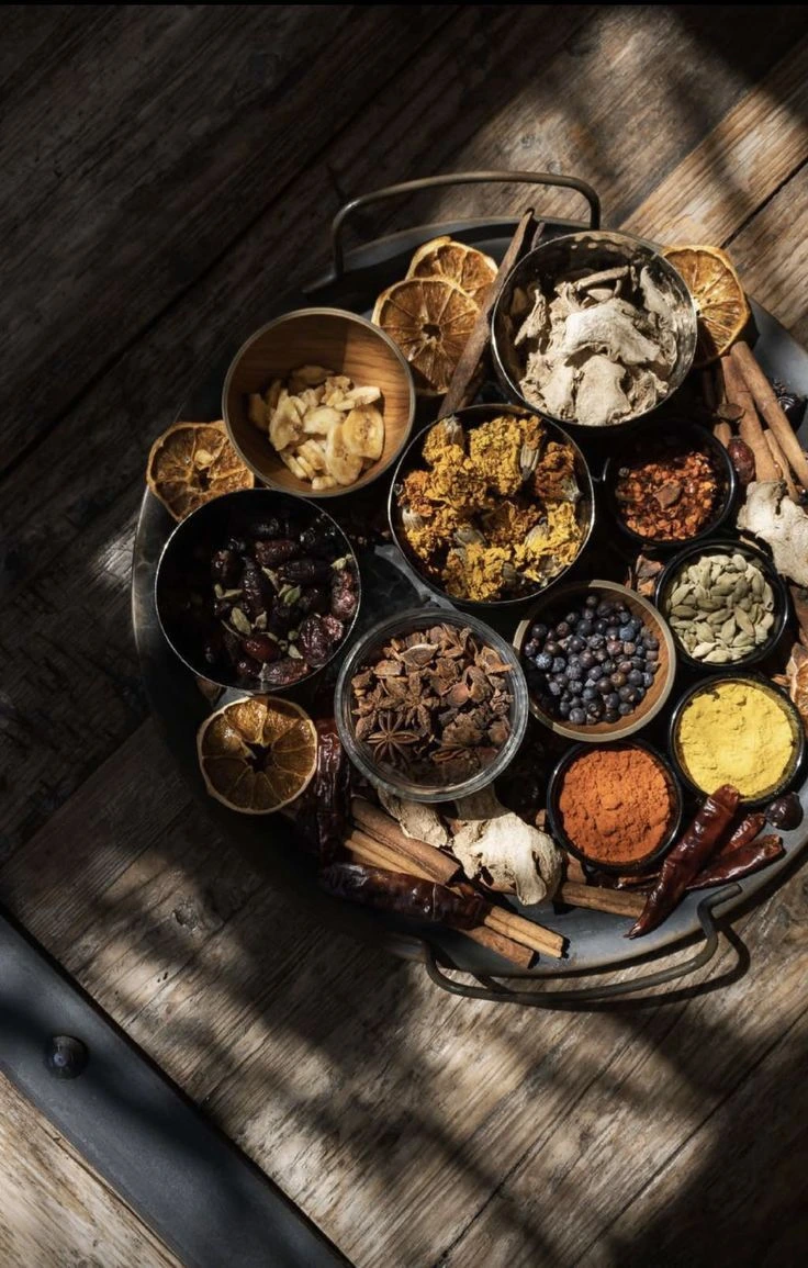 Colourful spices in bowls